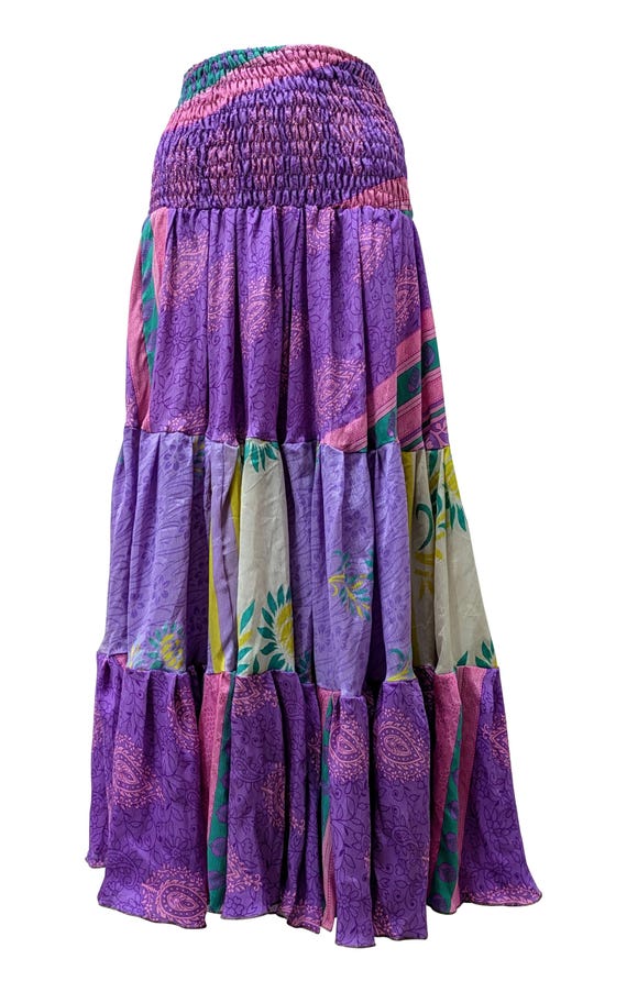 Upcycled Rayon Maxi Skirt: Boho Shirred Bandeau Dress