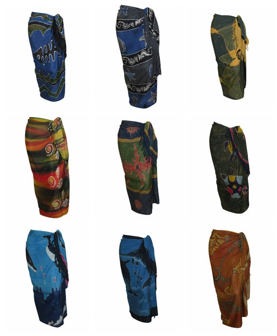 Boho Abstract Hand Printed Sarong Hippie Tasselled Wrap Around Tie Skirt P19-P27