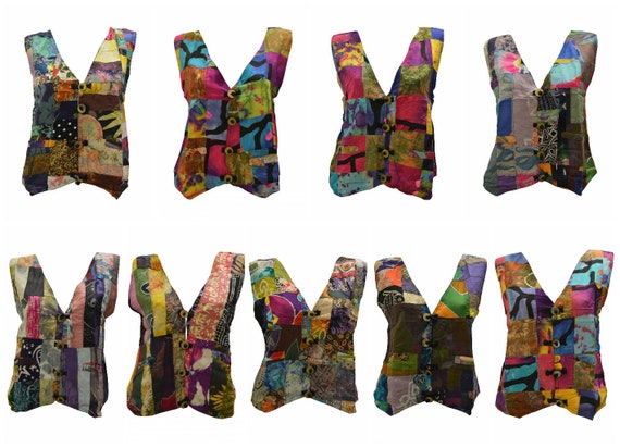 Handmade Upcycled Waistcoats Funky Boho Retro Patchwork Vest Size 12 P1-P9