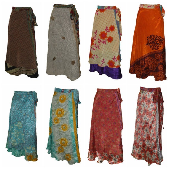 Upcycled Retro Reversible Skirt Vintage Sari A-line Layered Knot Boho Midi Free Size Up To 20 P158- P166