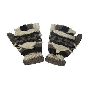 100% Wool Gloves Winter Knit boho Unisex Mittens Fleece Lining Warm Cosy P6- P14