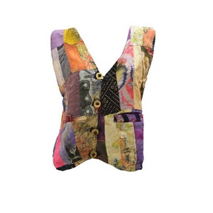 Handmade Recycled Waistcoat Funky Boho Retro Patchwork Vest Size 14 P52