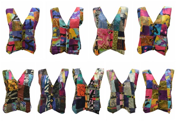 Handmade Upcycled Waistcoats Funky Boho Retro Patchwork Vest Size 14 P70- P78