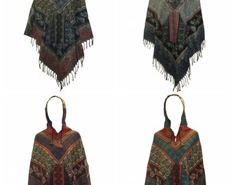 Recycelter Poncho | Unisex nachhaltige Ethno Style Cape Free Size Bis zu 32