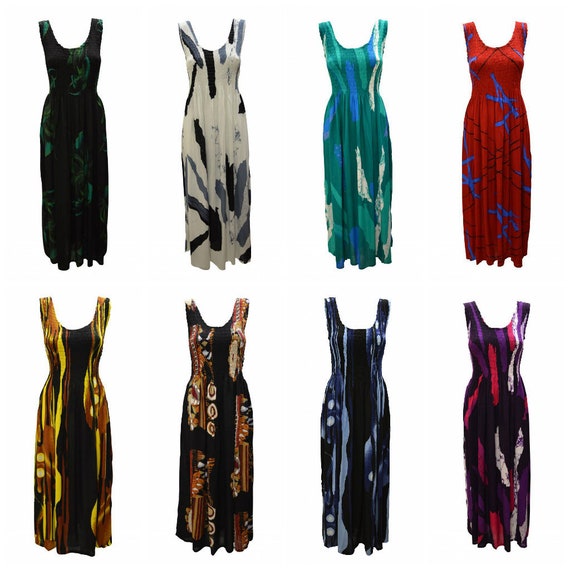 Womens Ladies Handmade Boho Abstract Print Maxi Gypsy Elasticated Sleeveless Dress Free Size Up To 22 P39- P46