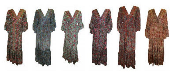 Recycled Wrap Around Kimono Maxi Ruffle Long Dress Free Size Up To 22