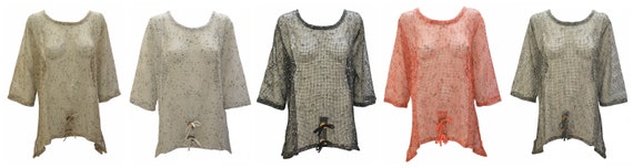 Womens Knit Swing Top Boho Crochet Mesh Cover up Dress Shrug Free Size Up To 20