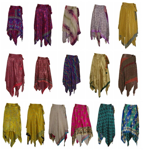 Upcycled Wrap- around Skirt Reversible Vintage Patchwork handkerchief Hem Boho Midi Free Size up to size 18 P28-P36