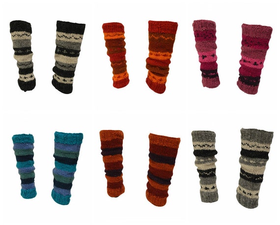 Winter 100% Wool Leg Warmers Hand Knit Warm Chic Stripy Comfy Fleece Lined P19 - P24