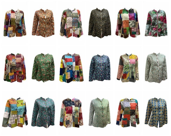 Upcycled Cotton Quilt Jacket Retro Reversible Vintage Patchwork Boho Coat L XL XXL 3XL P10-P18