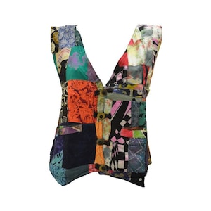 Handmade Recycled Waistcoat Funky Boho Retro Patchwork Vest Size 14 P76