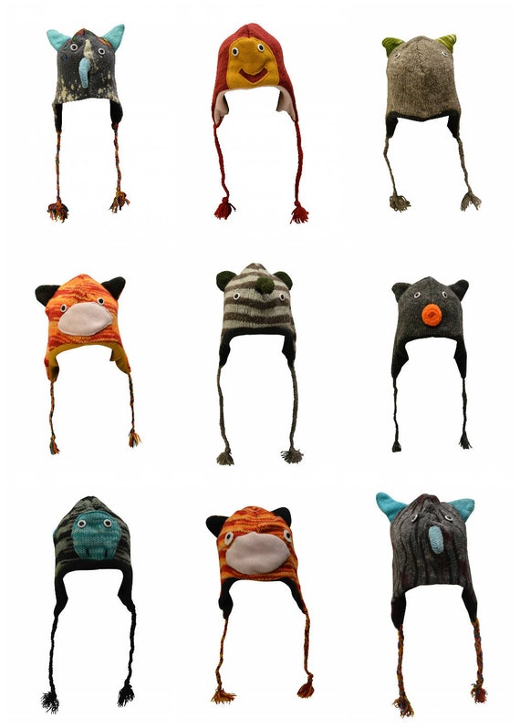 Handmade 100% Wool Knit Unisex Adults Kids Winter Character Hats Warm Fleece Lining One Size P1-P9