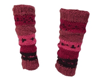 Winter 100% Wool Leg Warmers Hand Knit Warm Chic Stripy Comfy Fleece Lined P21