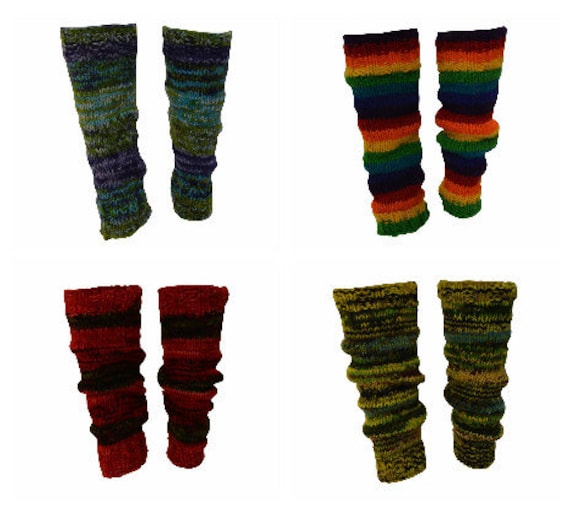 Winter 100% Wool Hand Knit Warm Chic Stripy Comfy Leg Warmers