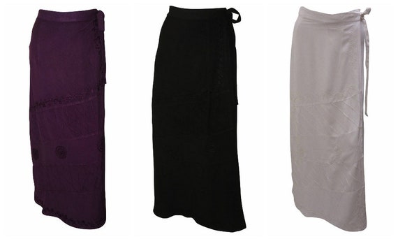 Retro Embroidered Boho Wrap-around A-line Maxi Skirt Free Size