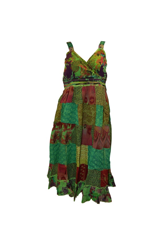 100% Cotton boho hippie vintage style v-neck lagenlook floral short dress p67