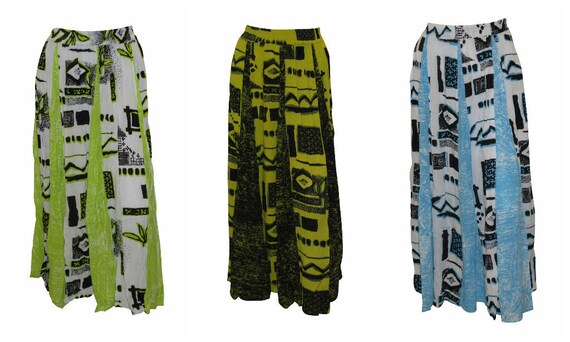 Womens Boho Retro Skirt Hippie Abstract Print Maxi Free Size Up to 20