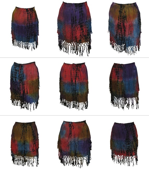 Boho Recycled Mini Tassel Skirt Layered Tie Dye Funky Free Size Up to 18 P1 -P9