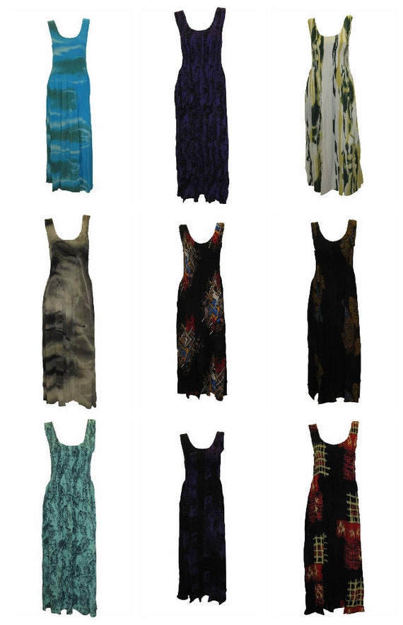 Womens Ladies Handmade Boho Abstract Print Maxi Gypsy Elasticated Sleeveless Dress Free Size Up To 22 P14- P22
