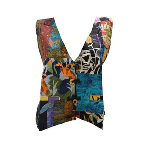Handmade Recycled Waistcoat Funky Boho Retro Patchwork Vest Size 14 P81