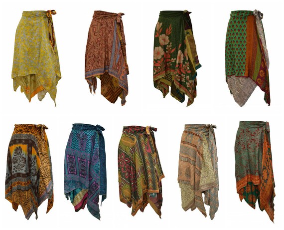 Upcycled Wrap- around Skirt Reversible Vintage Patchwork handkerchief Hem Boho Midi Free Size up to size 18 P269- P277