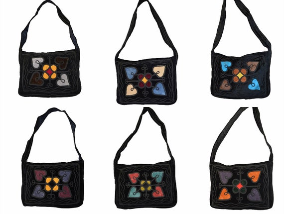 Handmade boho hippie recycled velvet across body shoulder bag embroidered purse p9 - p14