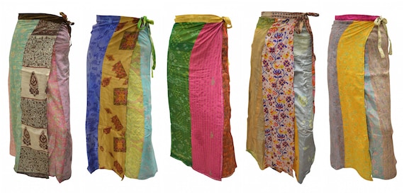 Boho Upcycled Wrap Around Skirt Funky Patchwork Hippie Maxi Sarong Free Size up to 18 P241- P245