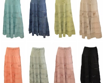 Womens Plus Size Skirt Boho  Embroidered Beaded Panel Maxi Free Size 12-22