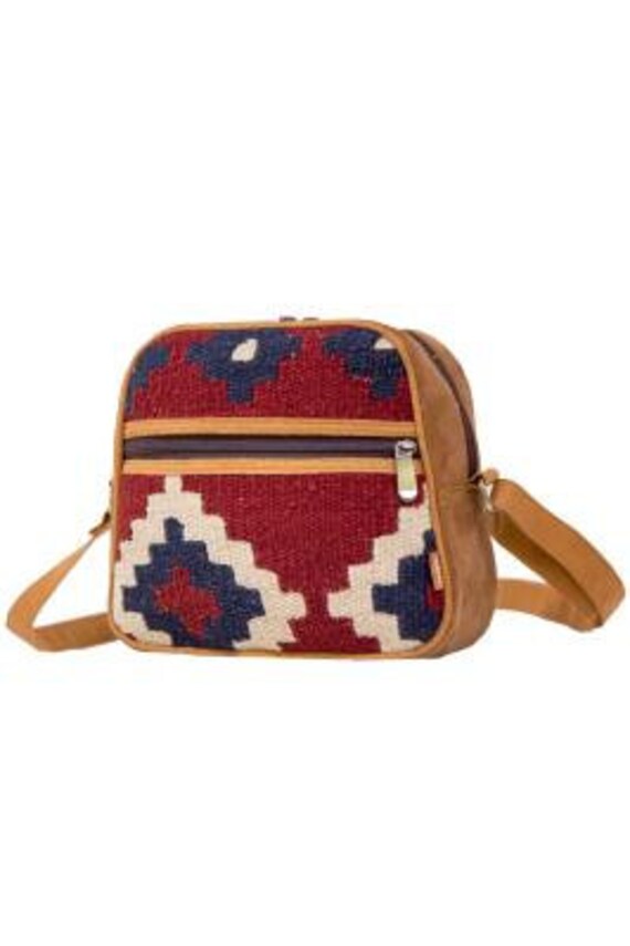 Boho Hippie 100% Wool Geometric print Crossbody Mini Satchel Shoulder Strap Bag