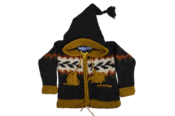 Kids baby boho hippie pixie hooded nomad aztec ethnic 100% wool zip fleece coat jacket p13
