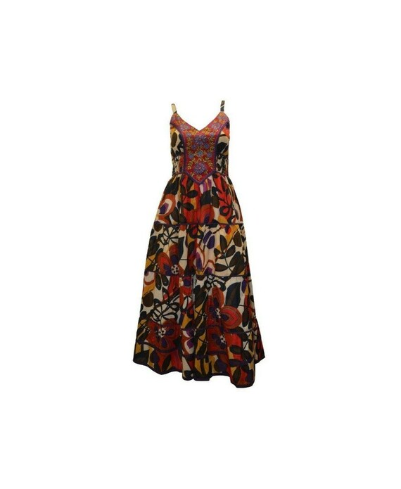 Cotton boho hippie sleeveless floral vintage style embroidered panelled maxi dress free size up to size 14 P7