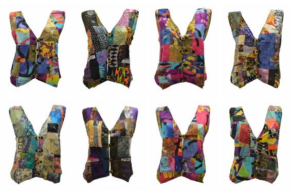 Handmade Upcycled Waistcoats Funky Boho Retro Patchwork Vest Size 14 P88- P95