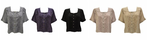 Womens Retro Crop Shirt Floral Embroidery Square Neck Boho Blouse Free Size Up To 18
