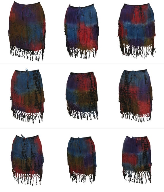 Boho Recycled Mini Tassel Skirt Layered Tie Dye Funky Free Size Up to 18 P10 -P18
