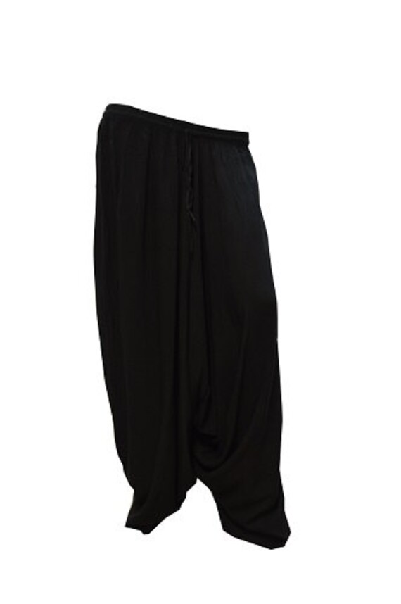 Plus Size Boho Hippie Festival Baggy Low Drop Harem Pants Black