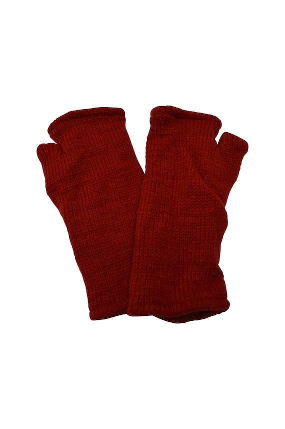 Handmade Knit 100% Wool Winter Fingerless Hand Warmers Fleece Lining Gloves One Size Red P24