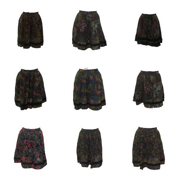 Recycled Retro print Skater Skirt Boho Abstract Lightweight Flowy Miniskirt Free Size 8-16 P10-P19