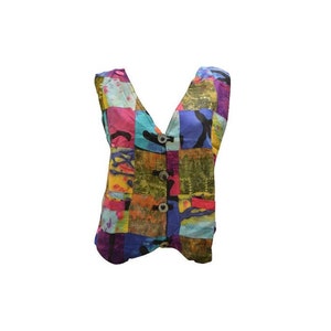 Handmade Recycled Waistcoat Funky Boho Retro Patchwork Vest Size 14 P47