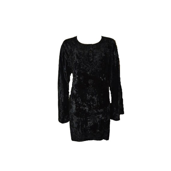 Crushed velvet embroidered floral pattern vintage renaissance inspired tunic top