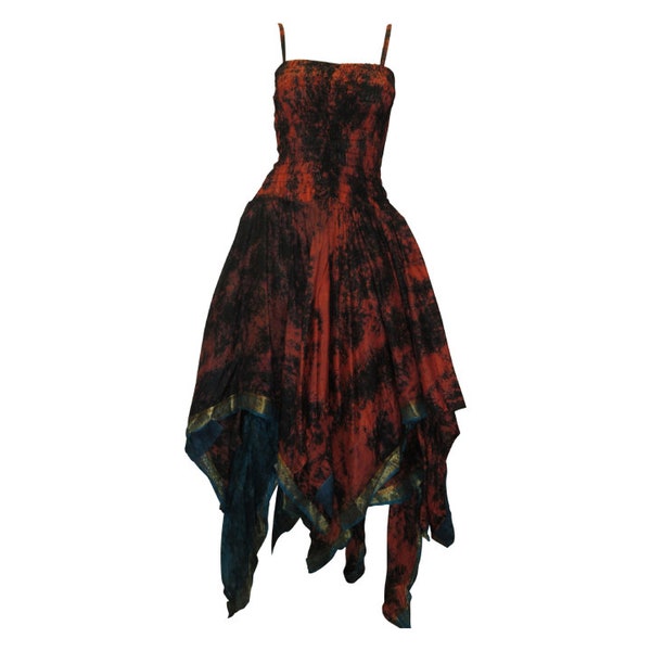 Recycled Handkerchief Dress Tie-dye Sari Layered Shoulder tie Maxi Free Size Up To 16 P40