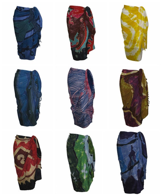 Boho Abstract Hand Printed Sarong Hippie Tasselled Wrap Around Tie Skirt P56-65