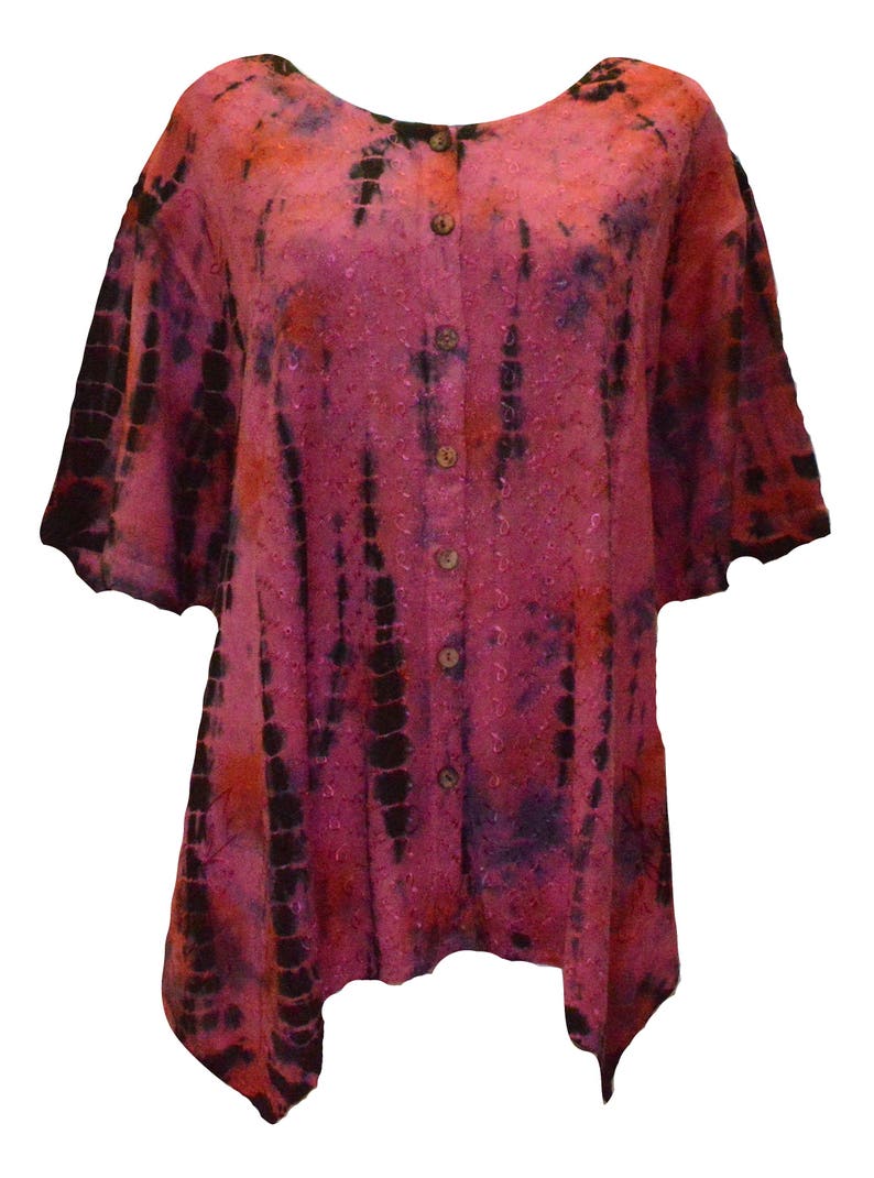 Plus size tie dye funky embroidered tunic top freesize onesize up to UK size 28 Pink