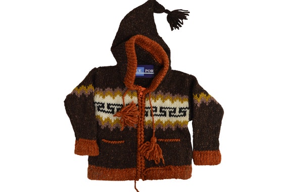 Kids baby boho hippie pixie hooded nomad aztec ethnic 100% wool zip fleece coat jacket p9