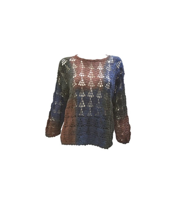 Upcycled Crochet Sweater Hand Knit Tie-dye Long Sleeve Pullover Free Size
