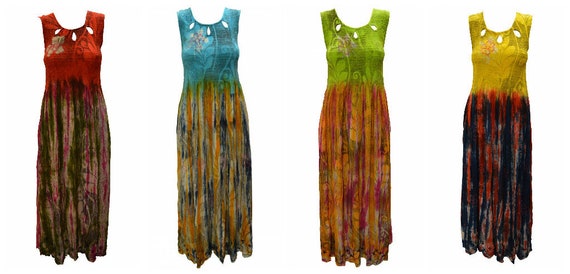 Womens Tie-dye Dress Floral Print Sleeveless Boho Ombre Lightweight Maxi Freesize 8- 12