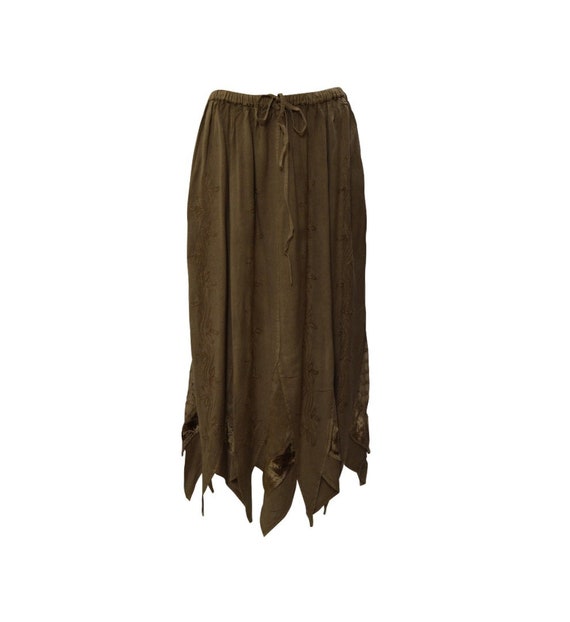 Womens Ladies Boho Gypsy Tone To Tone Embroidered Patchwork Hem Handkerchief Maxi Skirt Freesize Up To 18