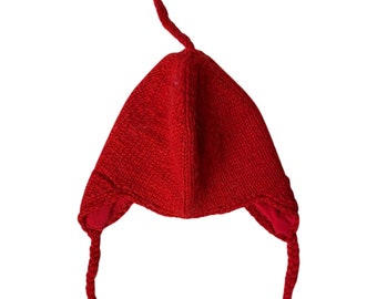 Handmade knit 100% wool Hat Unisex Adults Bobble Tassel Plain  warm fleece lined Winter Cap
