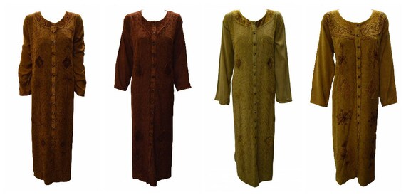 Womens Ladies Vintage Dress Tone to Tone Embroidered Button down Maxi Free Size Up To 20