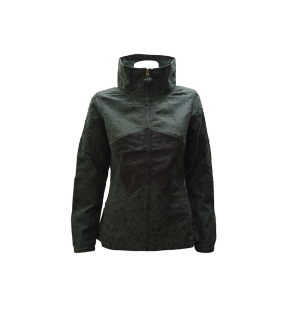 Womens Ladies Sustainable Upcycled Patchwork Damask Print Collared Short Coat Jacket Size M