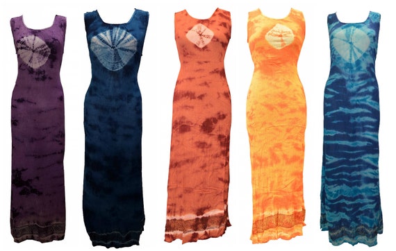 Boho Hippy Sleeveless Vintage Style Elasticated Tie Dye Maxi Dress